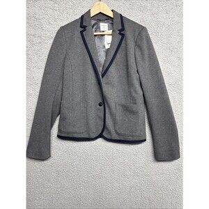Gap The Academy Blazer Womens Size 8 Gray with Navy Blue Trim Pockets NWT